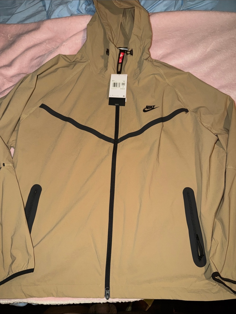 Nike Beige/Tan Hooded Windbreaker Jacket with Black Trim